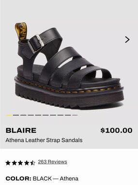 Dr. Martens Black Leather Platform Sandals with Yellow Stitching